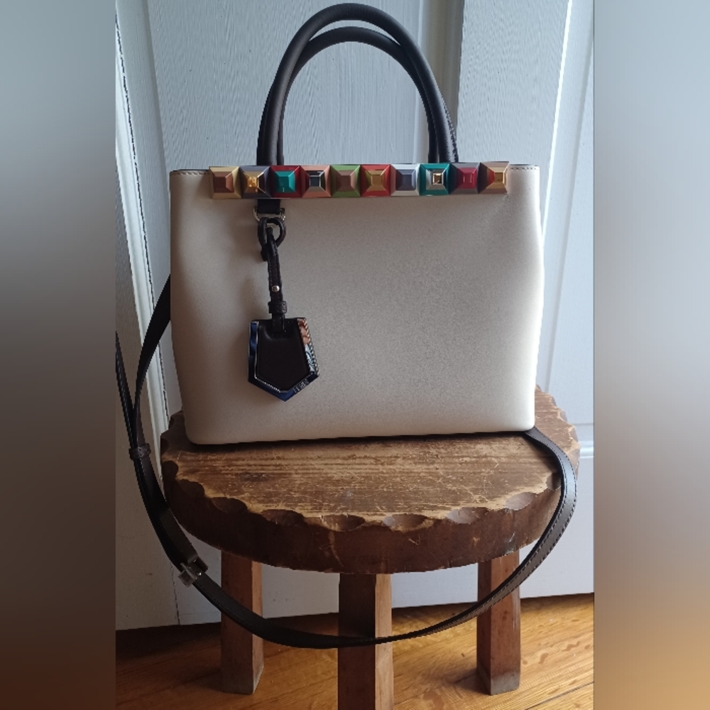 Fendi 2Jours Cream Leather Petite Rainbow Studded Crossbody - Rare!